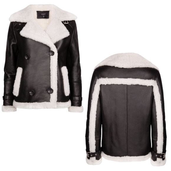 Muubaa London | NWT Black Leather Finish Button Front Shearling Jacket - Sz UK12 - Picture 2 of 12